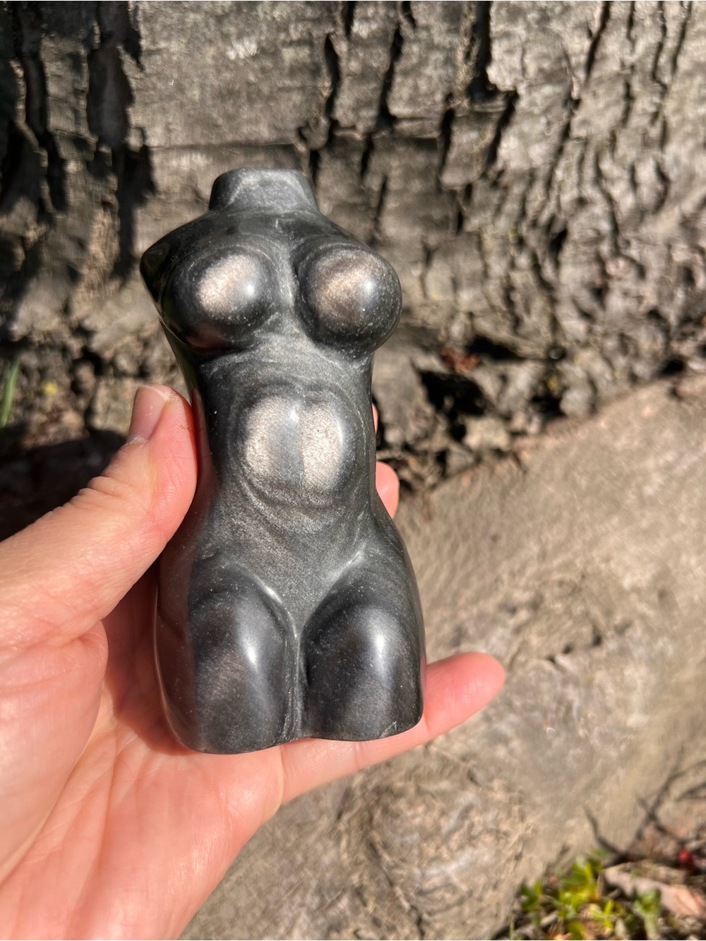 Silver (1) obsidian lady body carving | crystal
